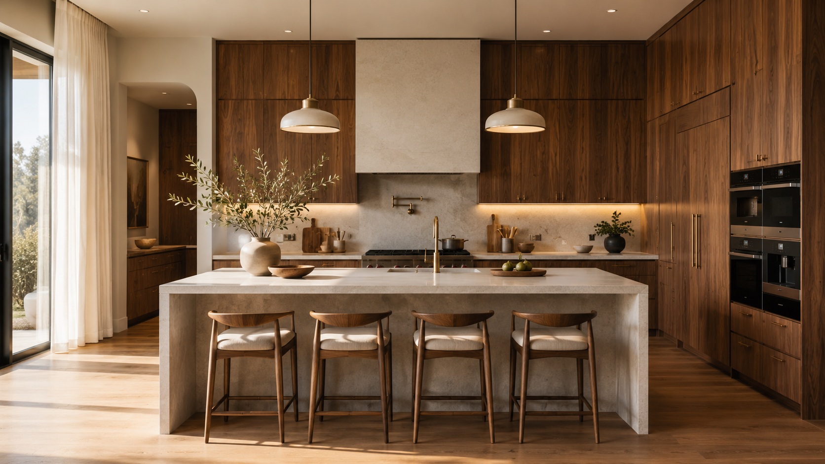 Luxury walnut custom kitchen interior